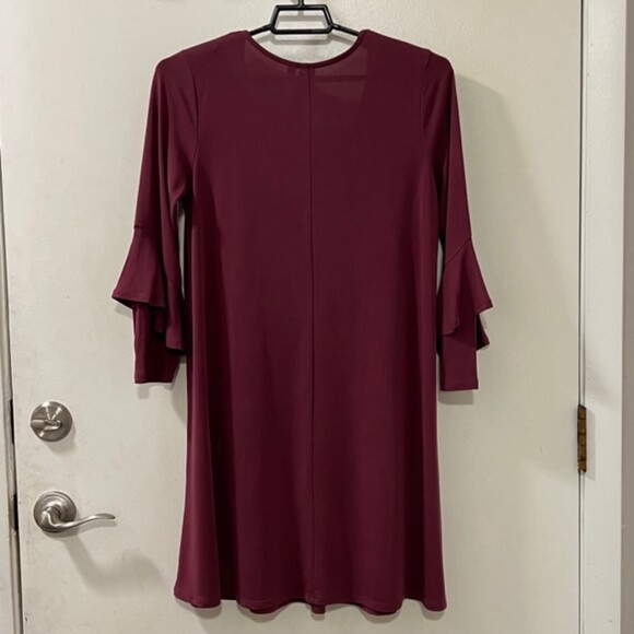 Womens Chic Burgundy Deep V-neck Criss Cross LS Swing Shift Dress Size Large - Picture 6 of 12